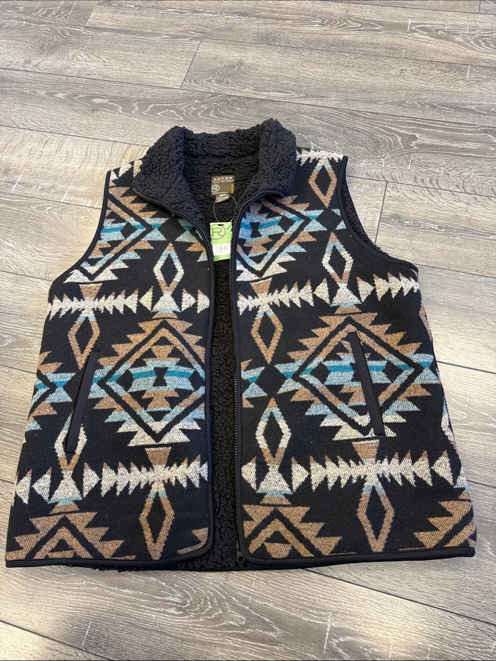 Roper Black Jacket with Turquoise and Tan Aztec Pattern